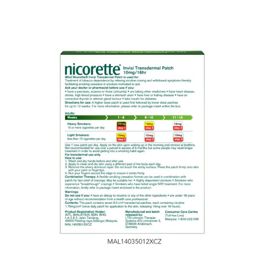 Nicorette Invisi Transdermal Patch 10mg/16 Hours 7s Nicorette