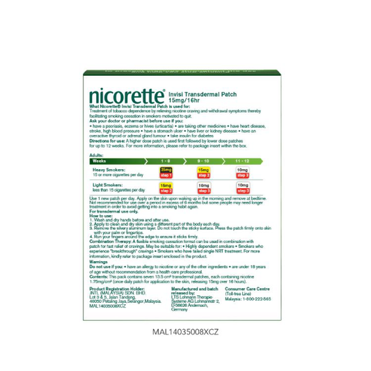 Nicorette Invisi Transdermal Patch 15mg/16 Hours 7s Nicorette