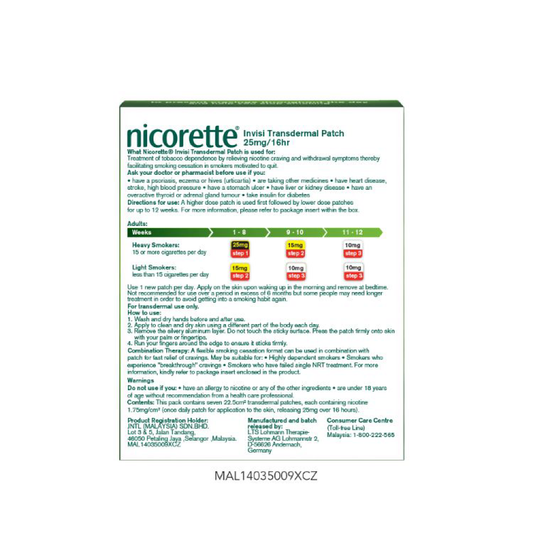 Nicorette Invisi Transdermal Patch 25mg/16 Hours 7s Nicorette