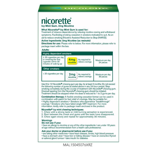 Nicorette Icy Mint 2mg Gum 105s Nicorette