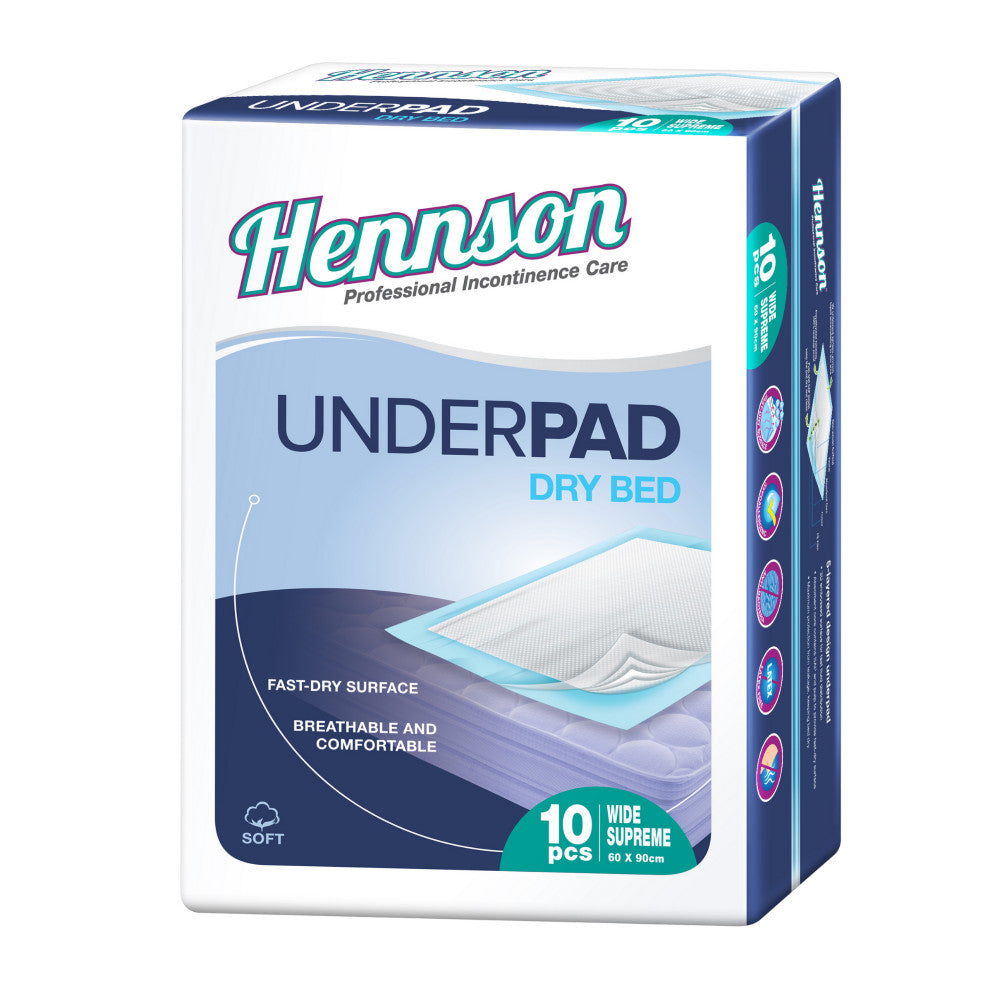 Hennson Drybed Underpad (75×75cm/ 60×90cm) 10s | Wide Sheet & Breathable Surface Hennson