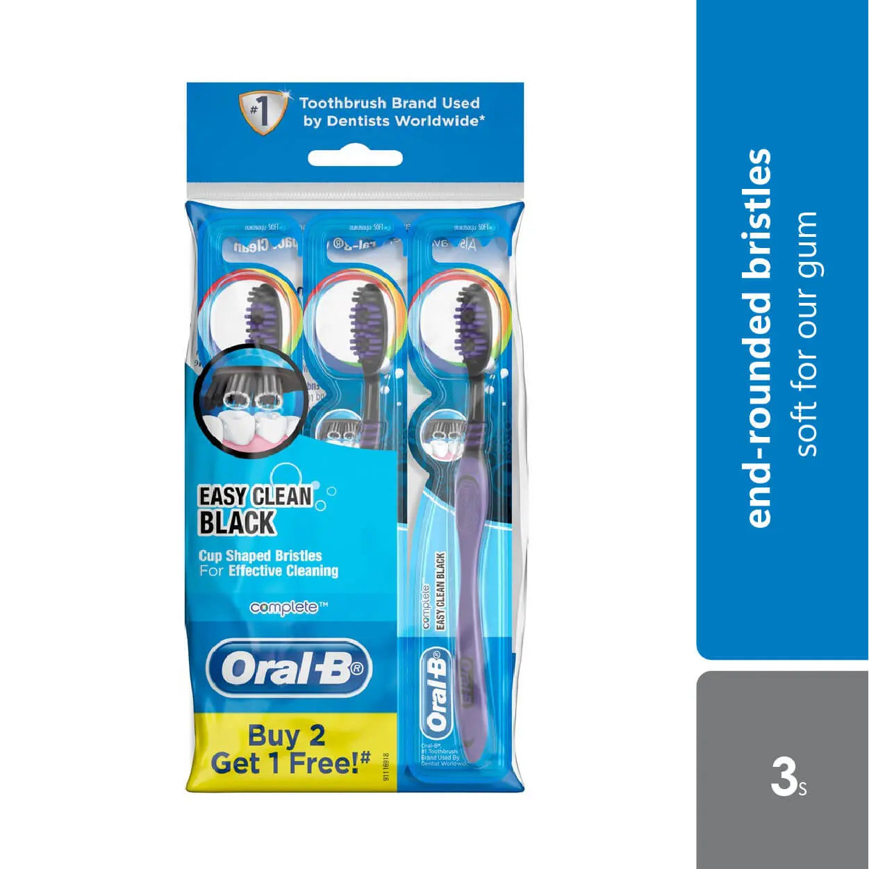 Oral-b Complete Easy Clean Black Polybag 3s | Molded Tongue Cleaner