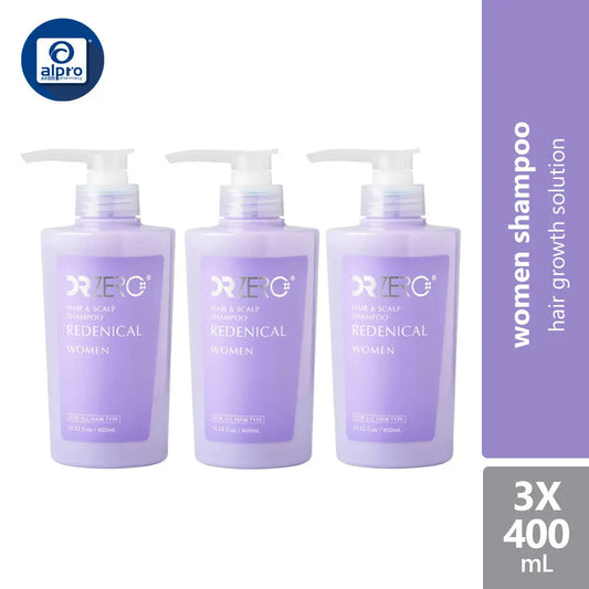 Dr Zero Redenical Hair & Scalp Shampoo Women 400ml X 3 bottles | Prevents Thinning Hair Dr Zero
