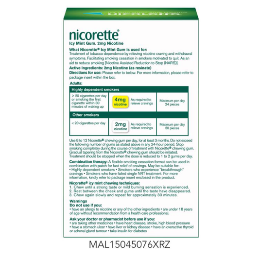 Nicorette Icy Mint Gum 2mg 15s Nicorette