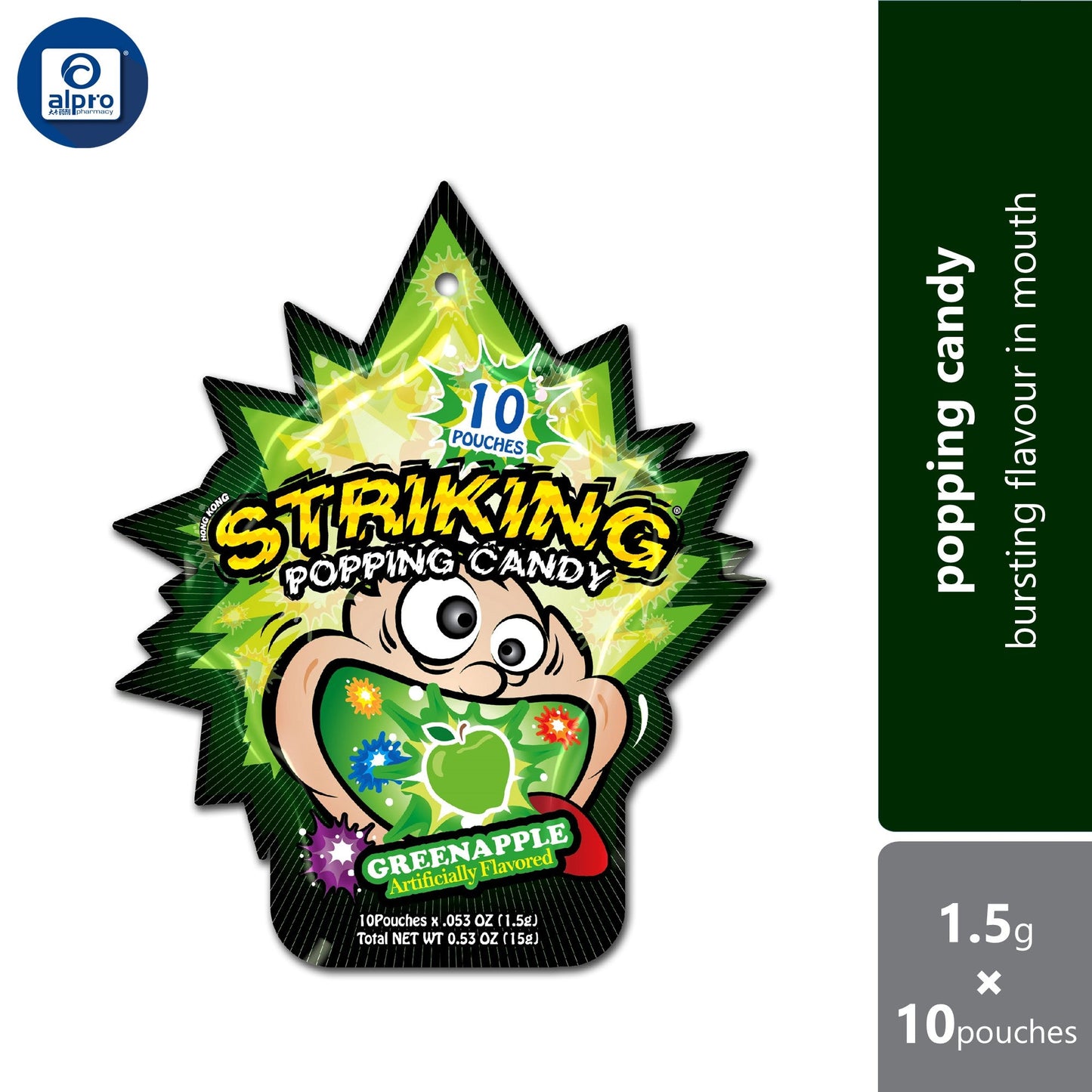 Striking Popping Candy Green Apple 1.5g Γ10s | Bursting Green Apple Flavour in Mouth Striking
