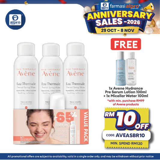 Avene Thermal Spring Water Trio 300ml Free Gentle Cleanser Foam 50ml