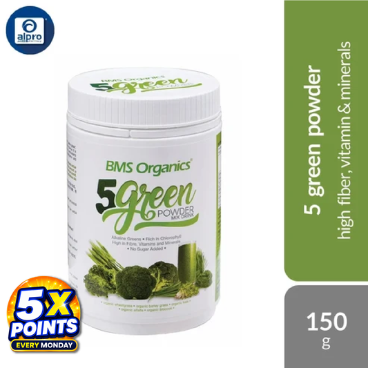 BMS Organics Organic 5 Green Powder 150g | High Fiber, Vitamin & Minerals