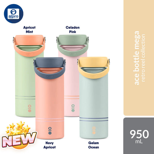 Montigo Ace Bottle Medium Retro Reel Collection (Navy Apricot / Apricot Mint / Celadon Pink / Gleam Ocean) 530mL Montigo