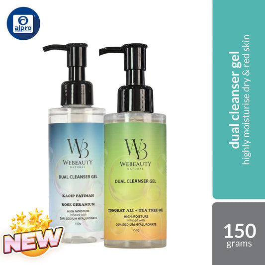 WeBeauty Dual Cleanser Gel (Kacip Fatimah + Rose Geranium / Tongkat Ali + Tea Tree) 150g | Gentle Moisturising Cleanser WeHealth