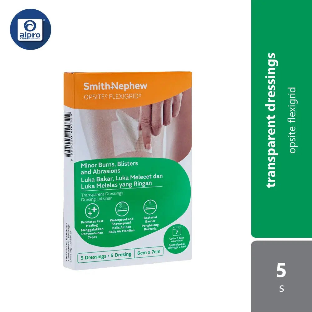 S&n Opsite Flexigrid Clear Waterproof Film Dressings 6cmx7cm 5s Alpro Pharmacy