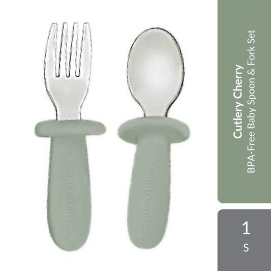 Samu Giken Cutlery Cherry 1s | BPA-Free Baby Spoon & Fork Set For Self-Feeding Samu Giken