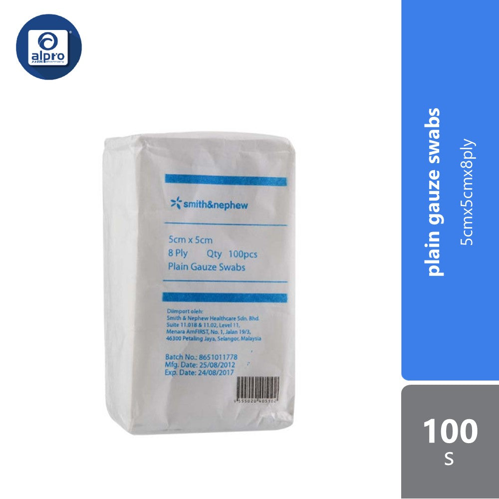 S&n Plain Gauze Swabs 5cmx5cmx8ply 100s Smith&nephew