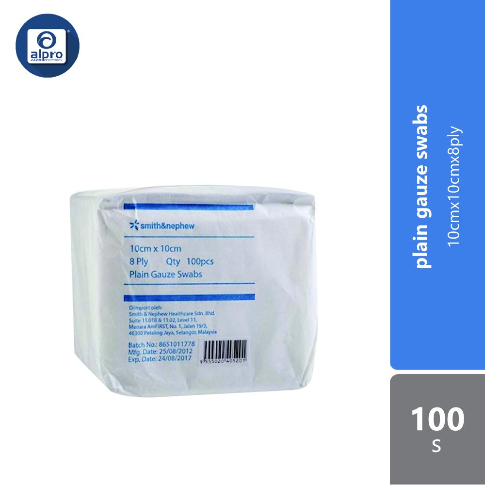 S&n Plain Gauze Swabs 10cmx10cmx8ply 100s Smith&nephew