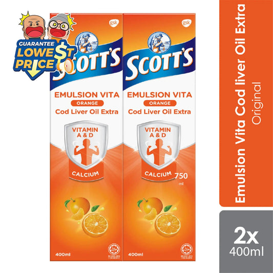 Scotts Emulsion Cod Liver Oil Orange 2x400ml | Boost Immune System Scotts