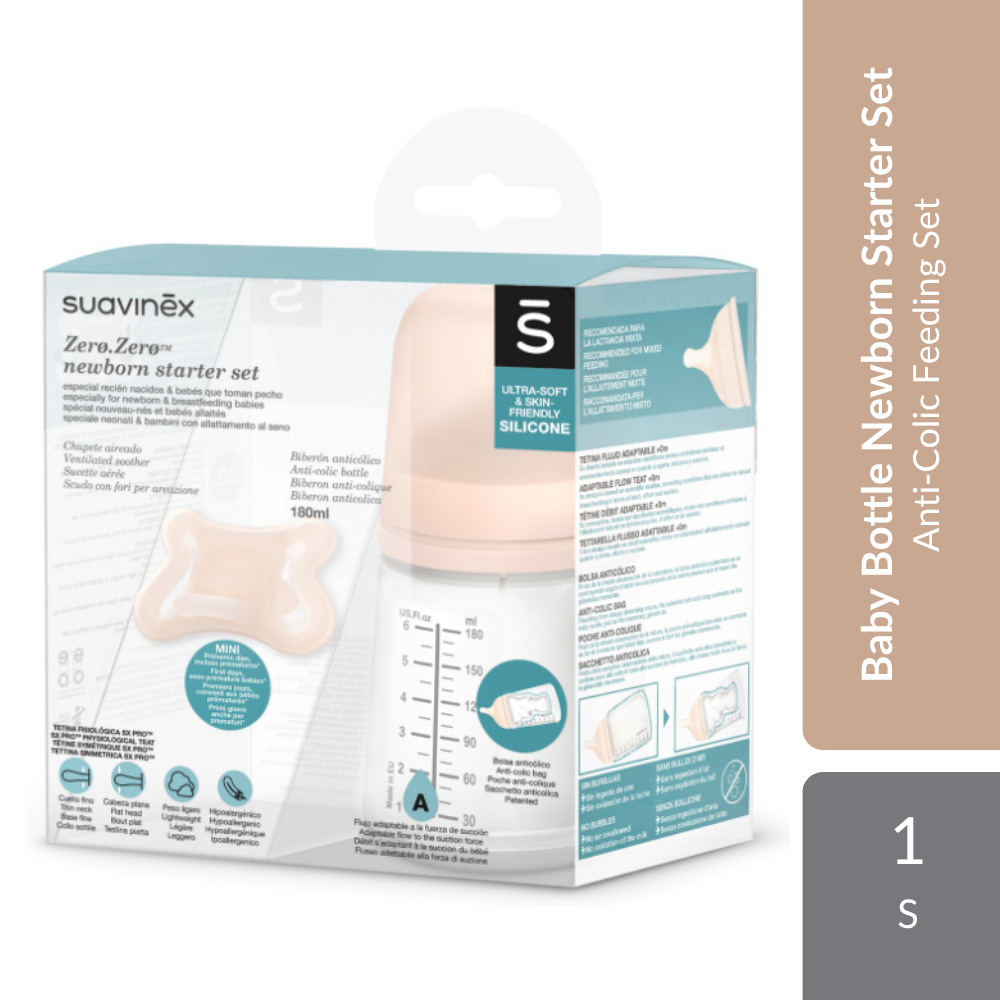 Suavinex Zero Zero Baby Bottle Newborn Starter Set 0M+ 1s | Anti-Colic Feeding Set For Newborn Babies Suavinex