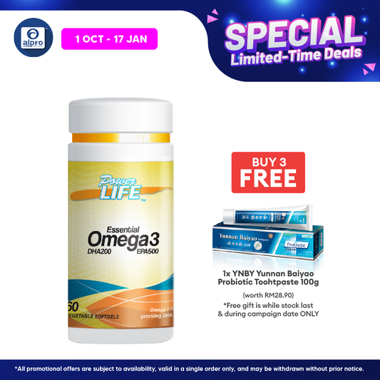 Powerlife Essential Omega 3 (DHA 200mg EPA 500mg) 60s | High Strength Omega-3