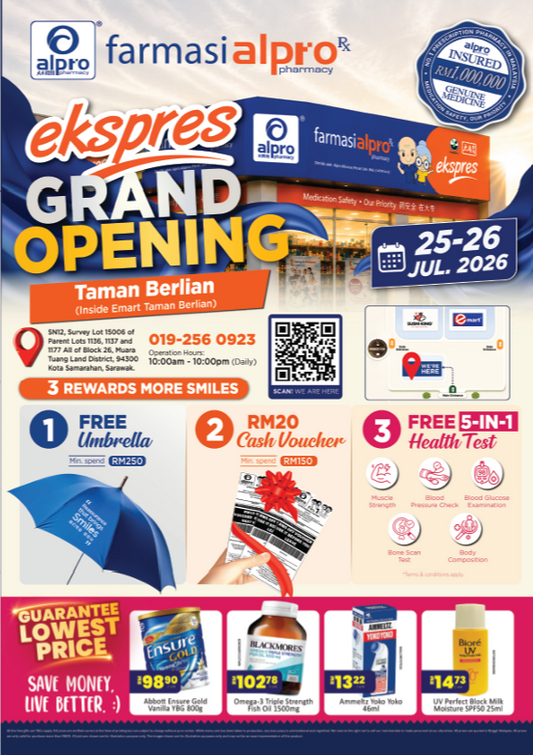 Grand Opening Alpro Pharmacy Taman Berlian 25-26 July 2026 Alpro Alliance Sdn. Bhd.