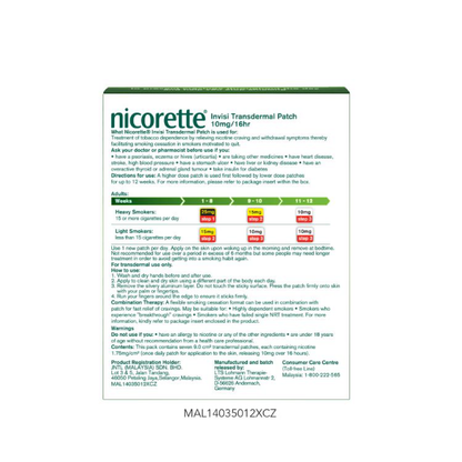 Nicorette Invisi Transdermal Patch 10mg/16 Hours 7s Nicorette