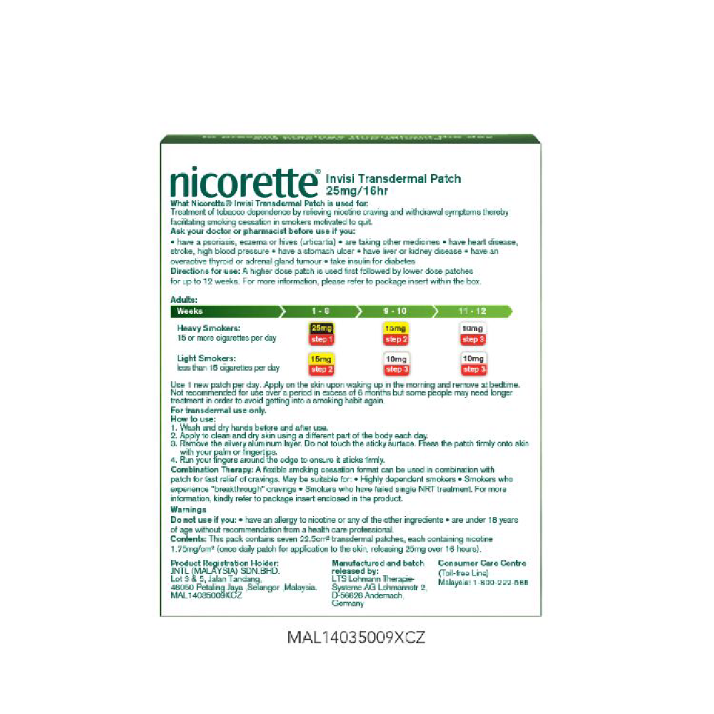 Nicorette Invisi Transdermal Patch 25mg/16 Hours 7s Nicorette