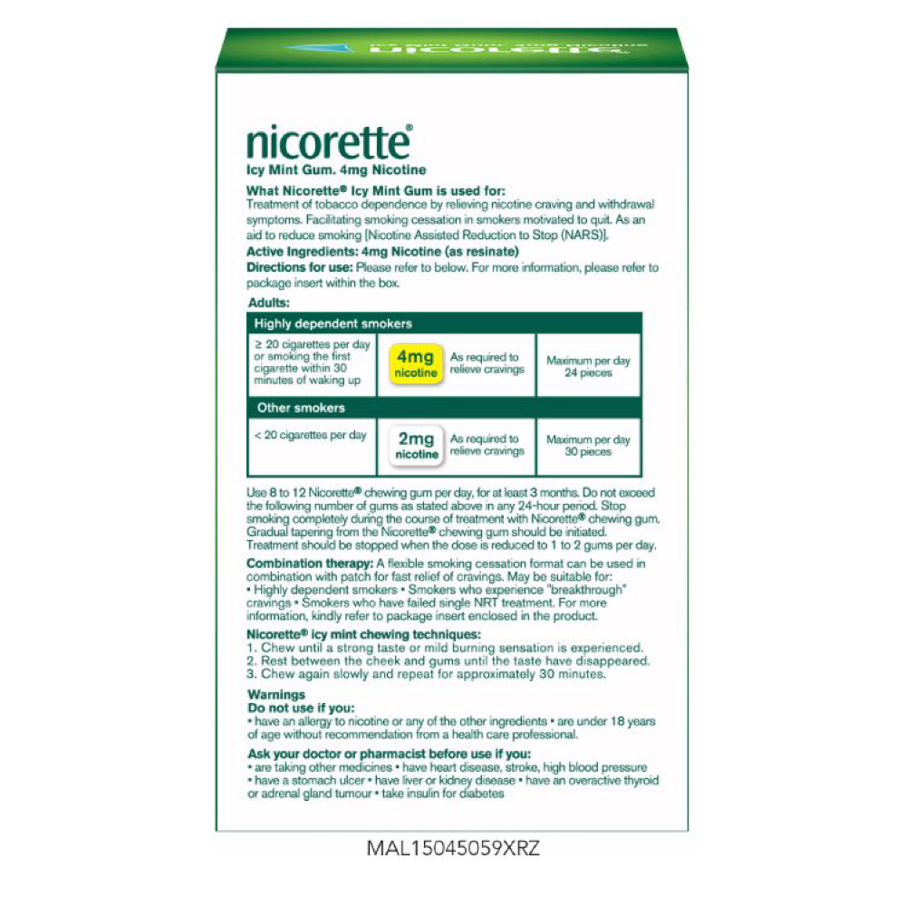 Nicorette  Icy Mint 4mg Gum 105s Nicorette