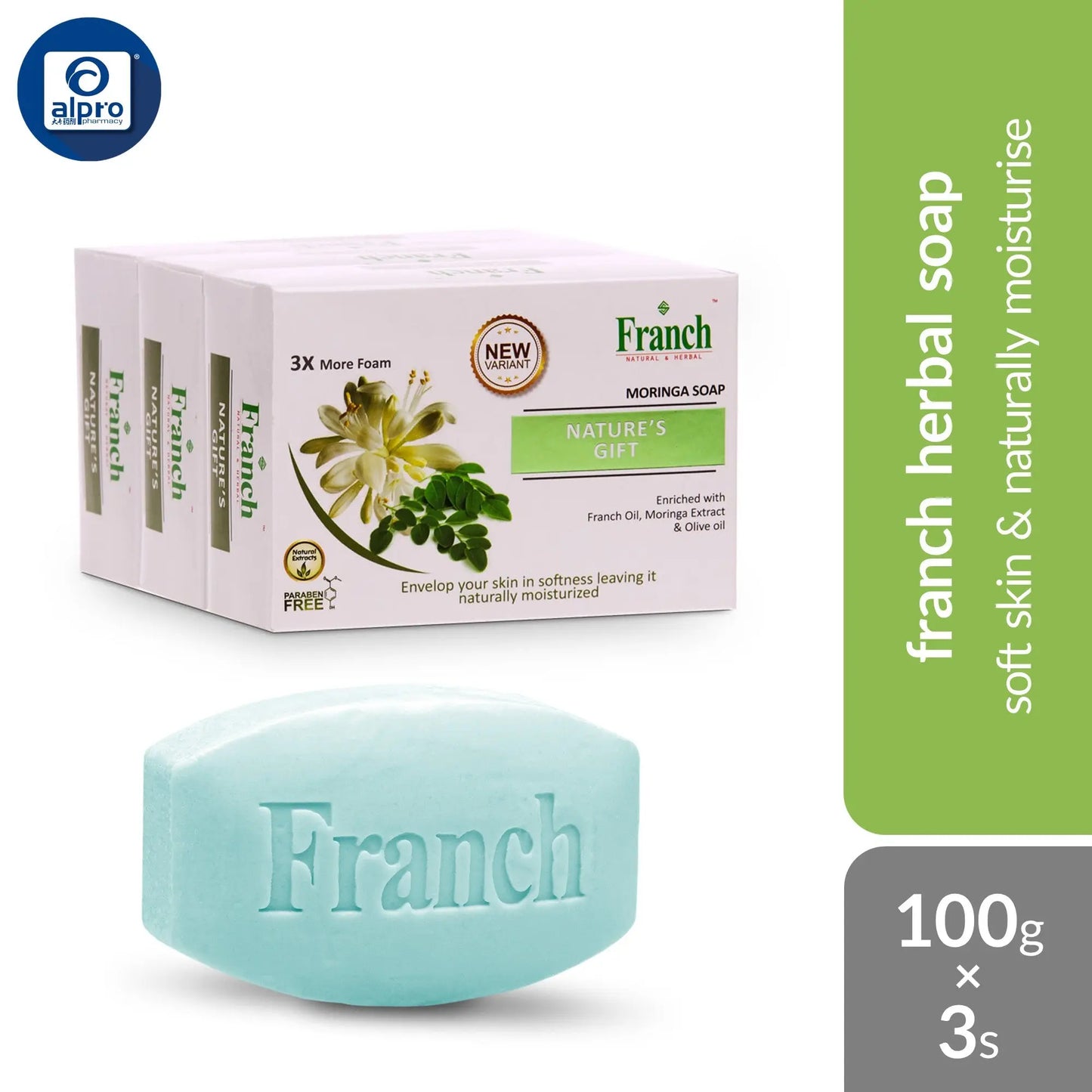 Franch Herbal Soap 100g ×3s (Assorted) | Moisturizes, Repairs and Protects Skin Franch