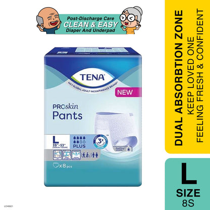 Tena Pants Plus L 8's | Triple Protection Tena