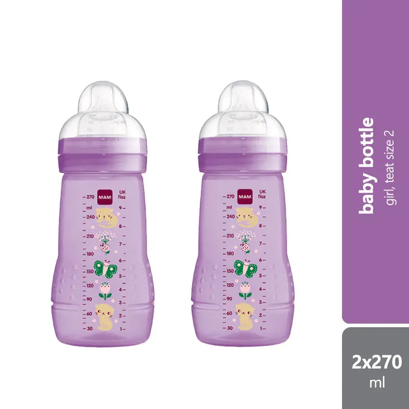 mam-2-x-easy-active-baby-bottle-270ml-teat-2-330ml-teat-3-multiple-designs product image 1