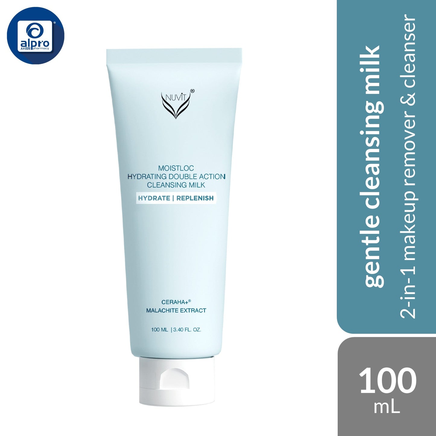 Nuvit Moistloc Hydrating Double Action Cleansing Milk 100mL | 2-In-1 Makeup Remover & Cleanser Nuvit