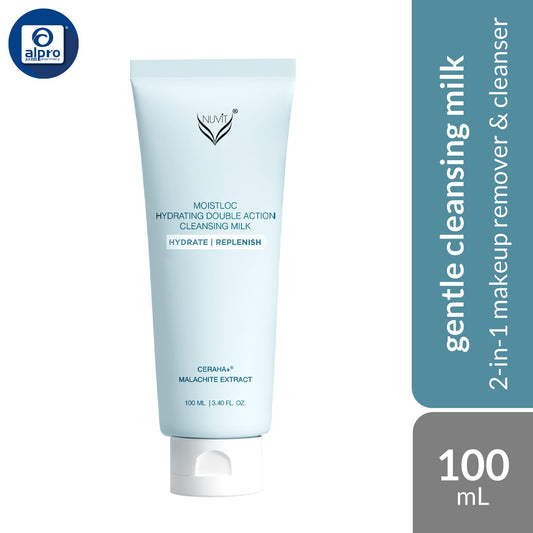 Nuvit Moistloc Hydrating Double Action Cleansing Milk 100mL | 2-In-1 Makeup Remover & Cleanser Nuvit