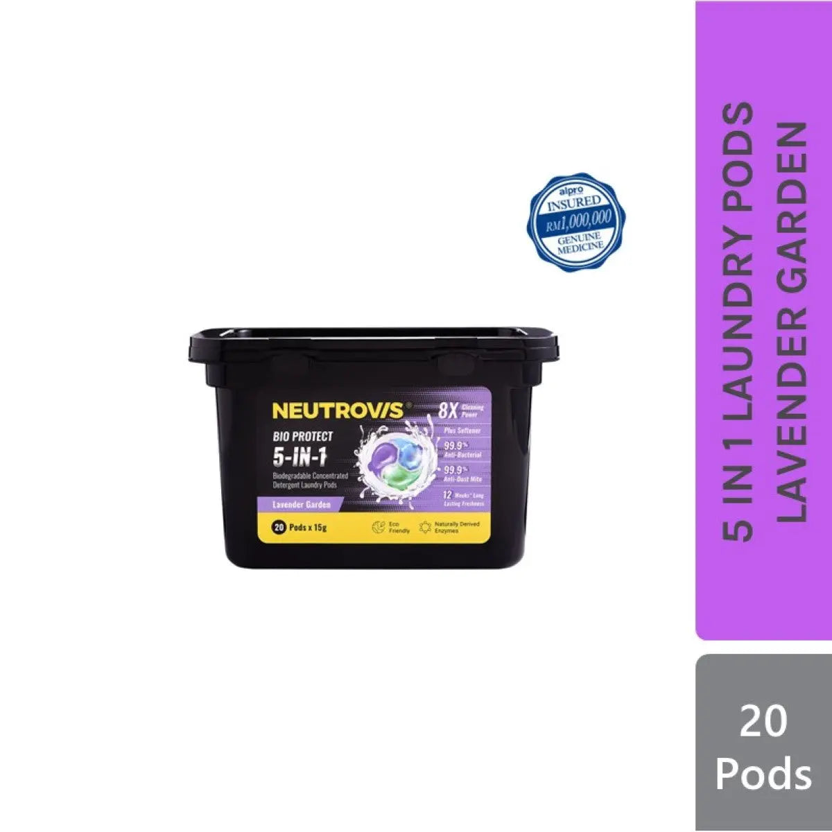 neutrovis-5-in-1-biodegradable-concentrated-detergent-laundry-pods-15g-x-20-pods-lavender-garden product image 1