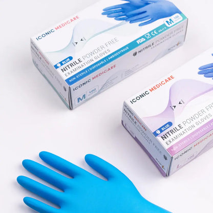 medical-grade-iconic-medicare-nitrile-powder-free-examination-blue-gloves-size-m-l-100s product image 1