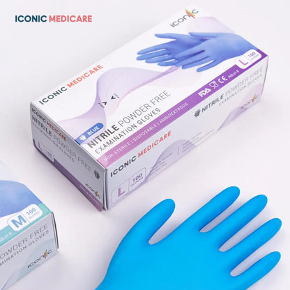 medical-grade-iconic-medicare-nitrile-powder-free-examination-blue-gloves-size-m-l-100s product image 1