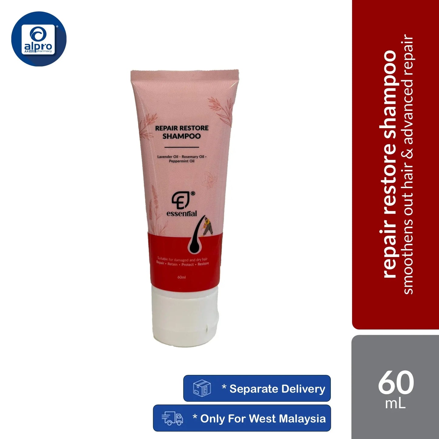 Essential Shampoo Repair Restore Shampoo (60ml/300ml) | Suitable For Frizzy, Dandruff And Dry Scalp Essential Hair Care