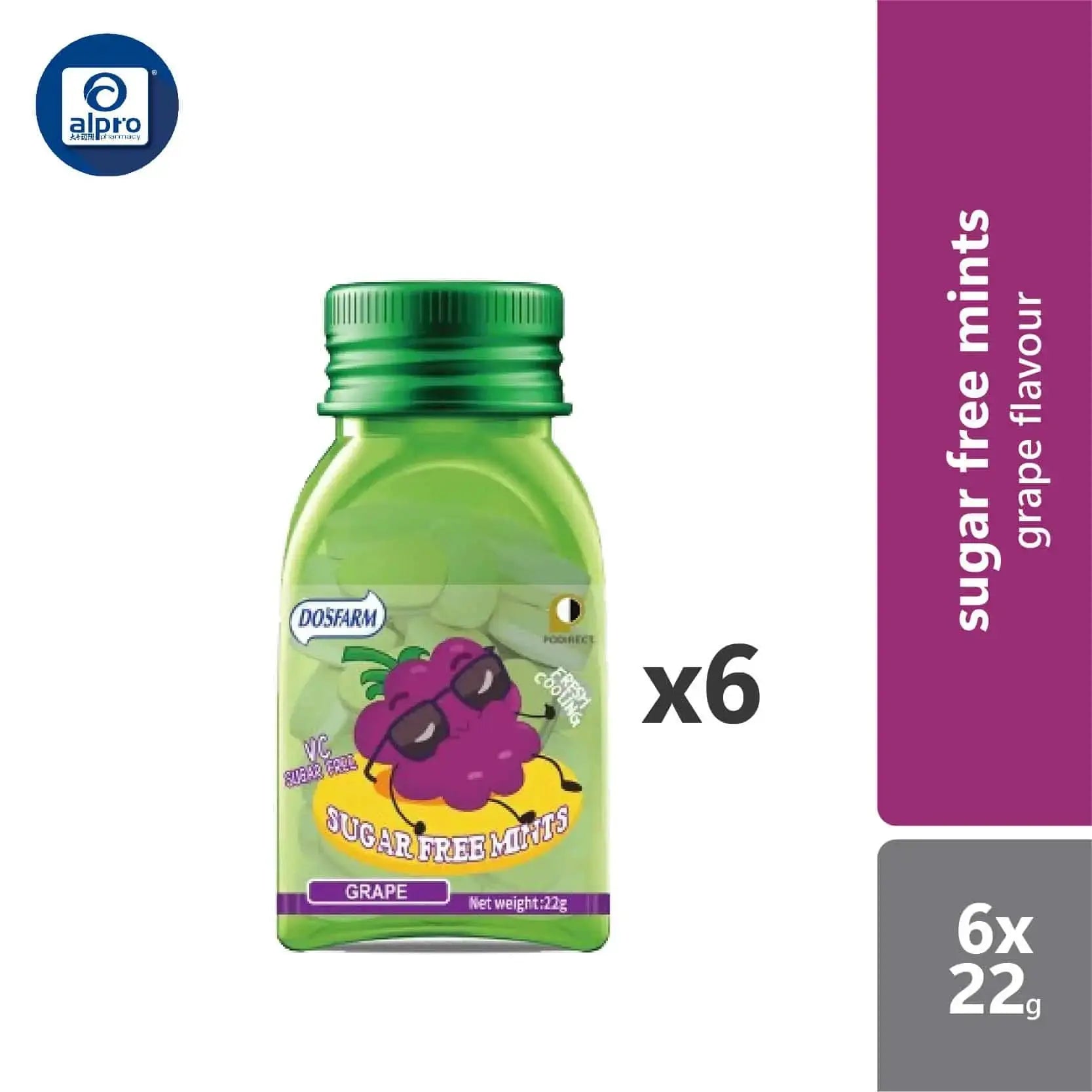 dosfarm-sugar-free-mint-candy-22g-bottles-grape-peach-watermelon product image 1