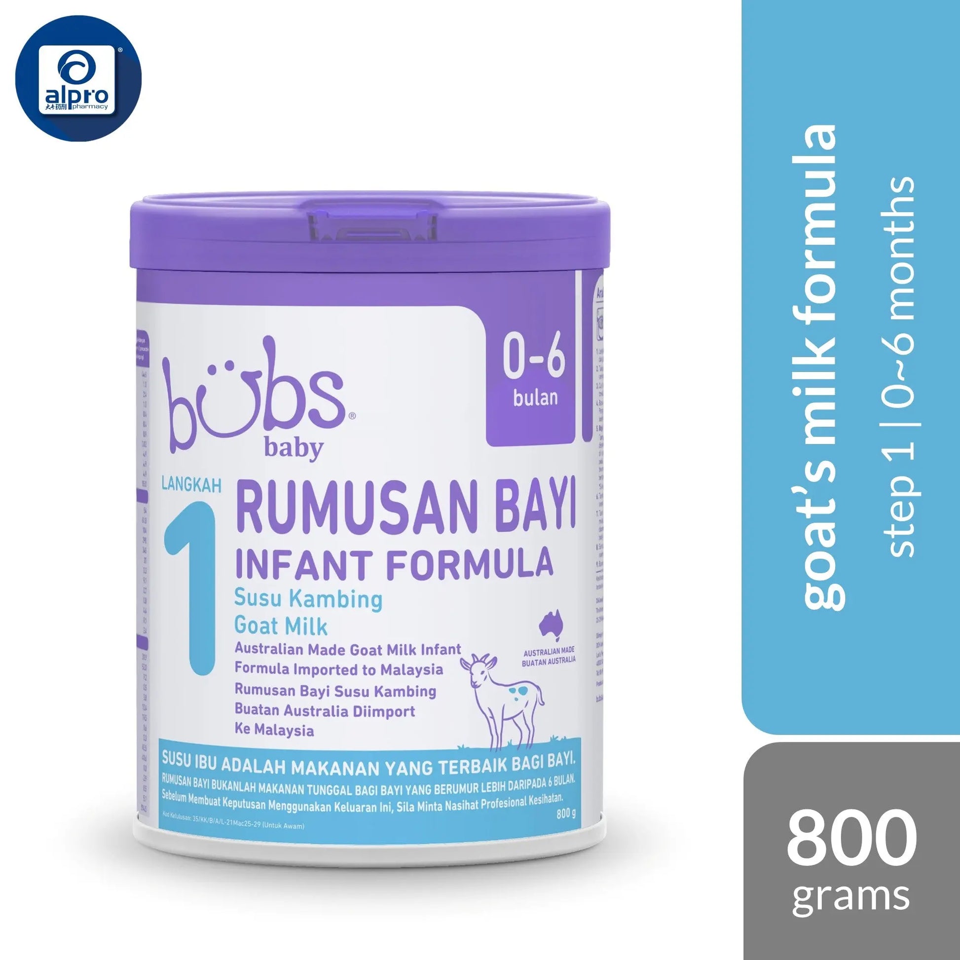 Bubs Advanced Plus+ Goat Infant Formula Stage 1 (0-6 months) 800g | Australian Imported Goat Milk Bubs
