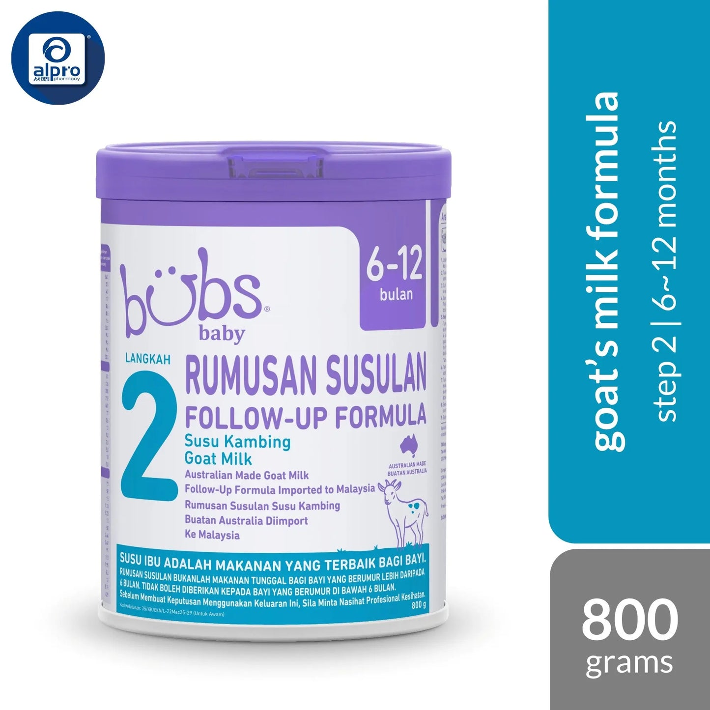 Bubs Advanced Plus+ Goat Follow-On Formula Stage 2 (6-12 months) 800g | Australian Imported Goat Milk Bubs