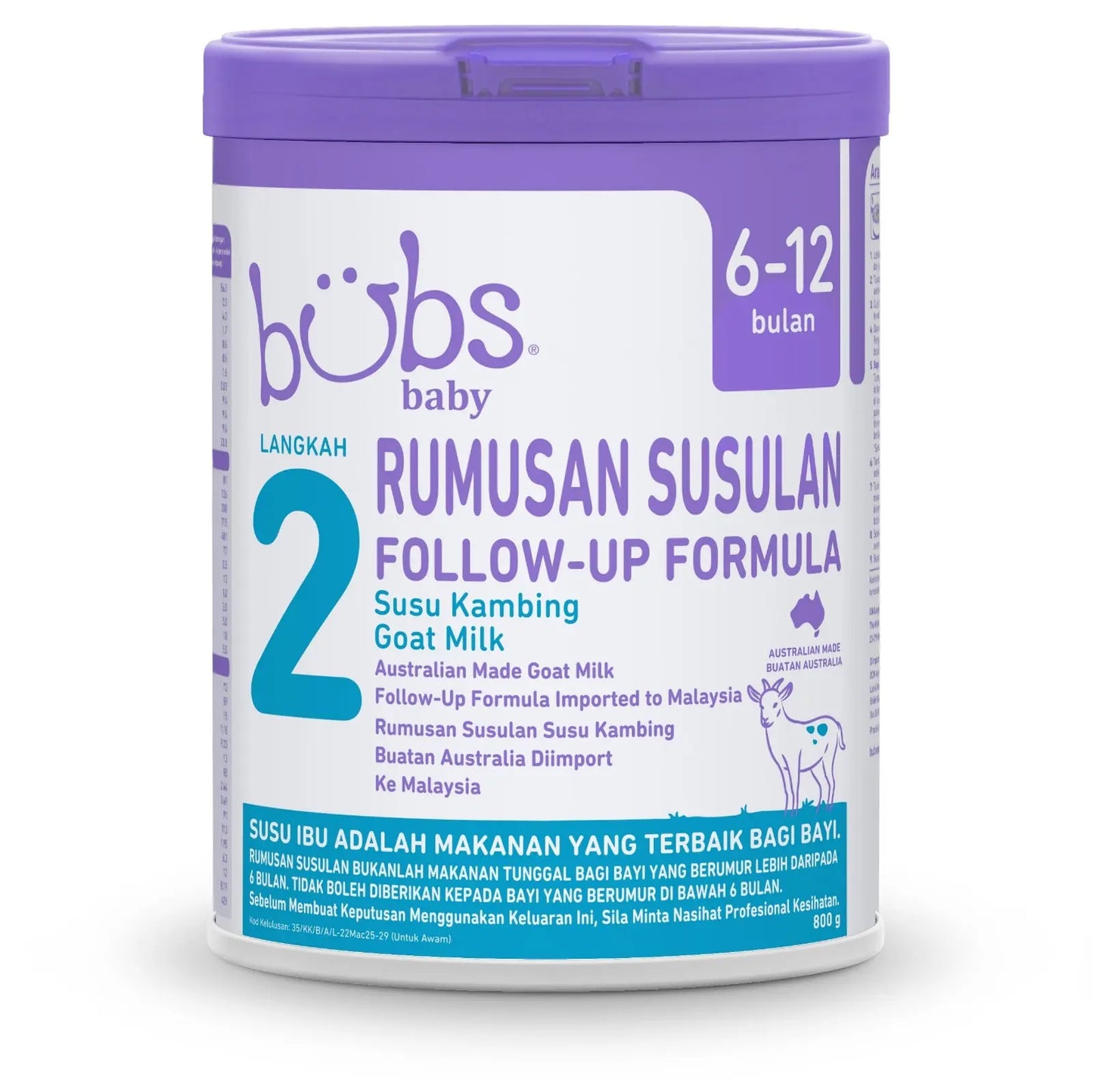 Bubs Advanced Plus+ Goat Follow-On Formula Stage 2 (6-12 months) 800g | Australian Imported Goat Milk Bubs