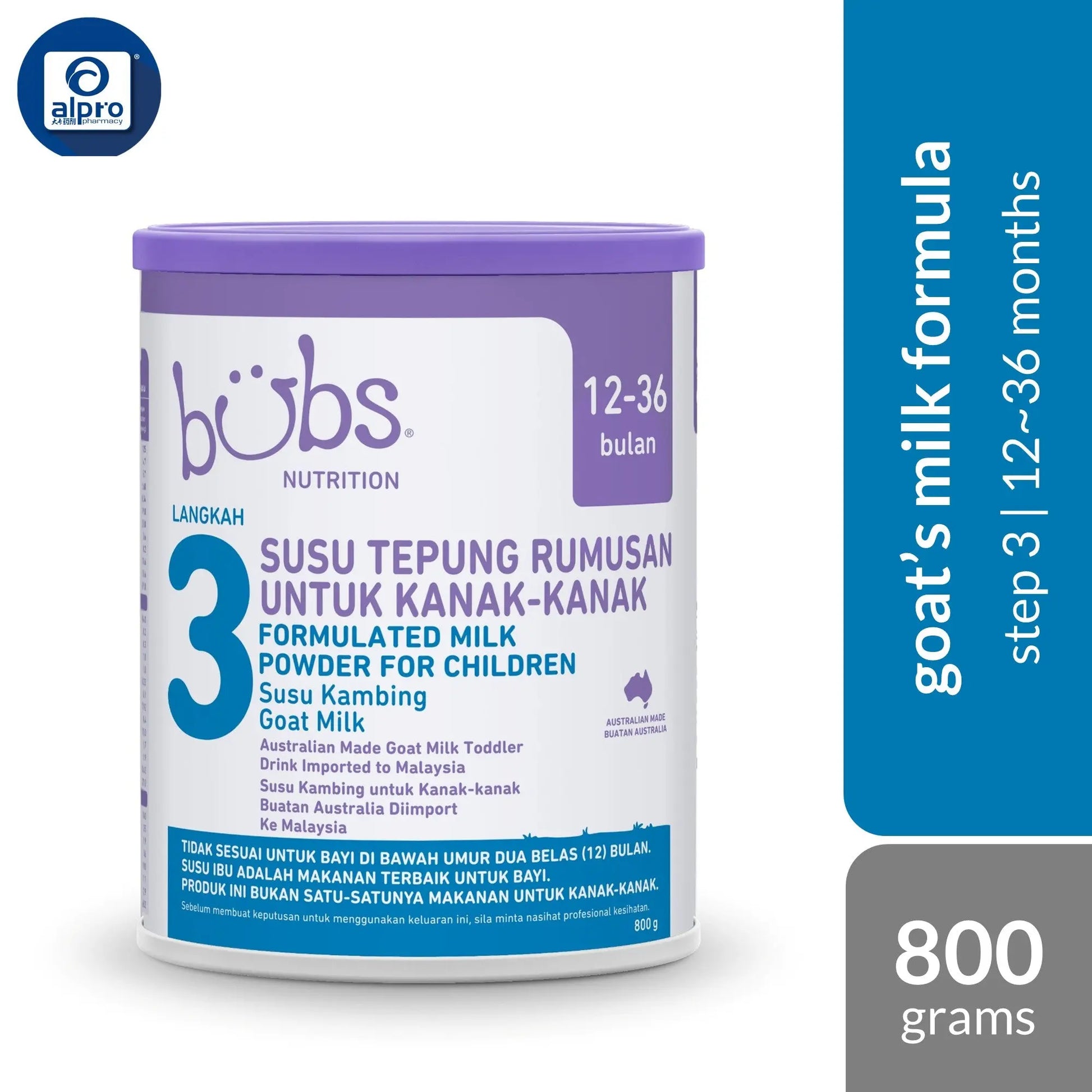 Bubs Advanced Plus+ Goat Toddler Milk Drink Stage 3 (12-36 months) 800g | Australian Imported Goat Milk Bubs