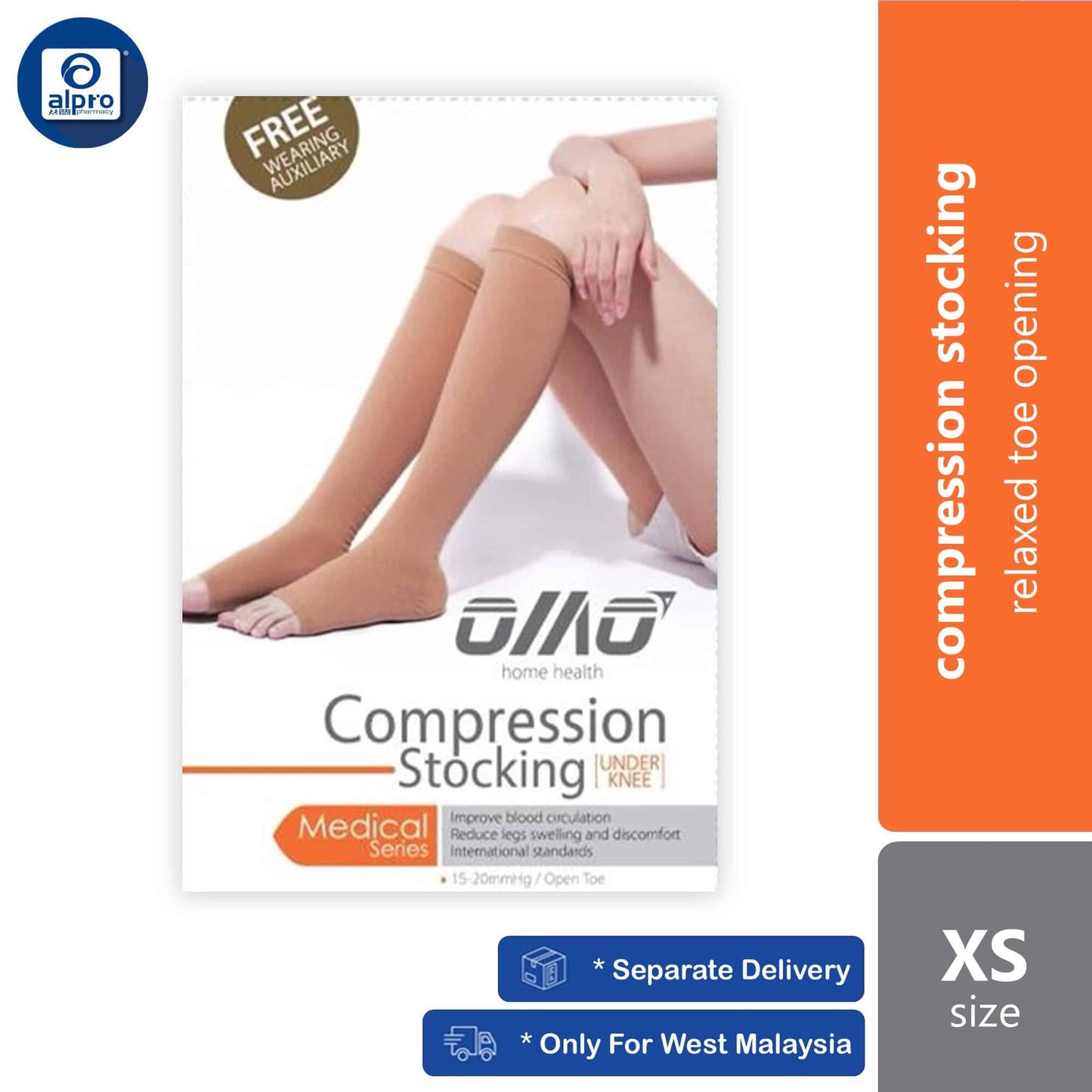 omo-compression-stockings-under-knee-1-pair-xs-s-m-l-xl-xxl-mos-relaxed-toe-opening product image 1