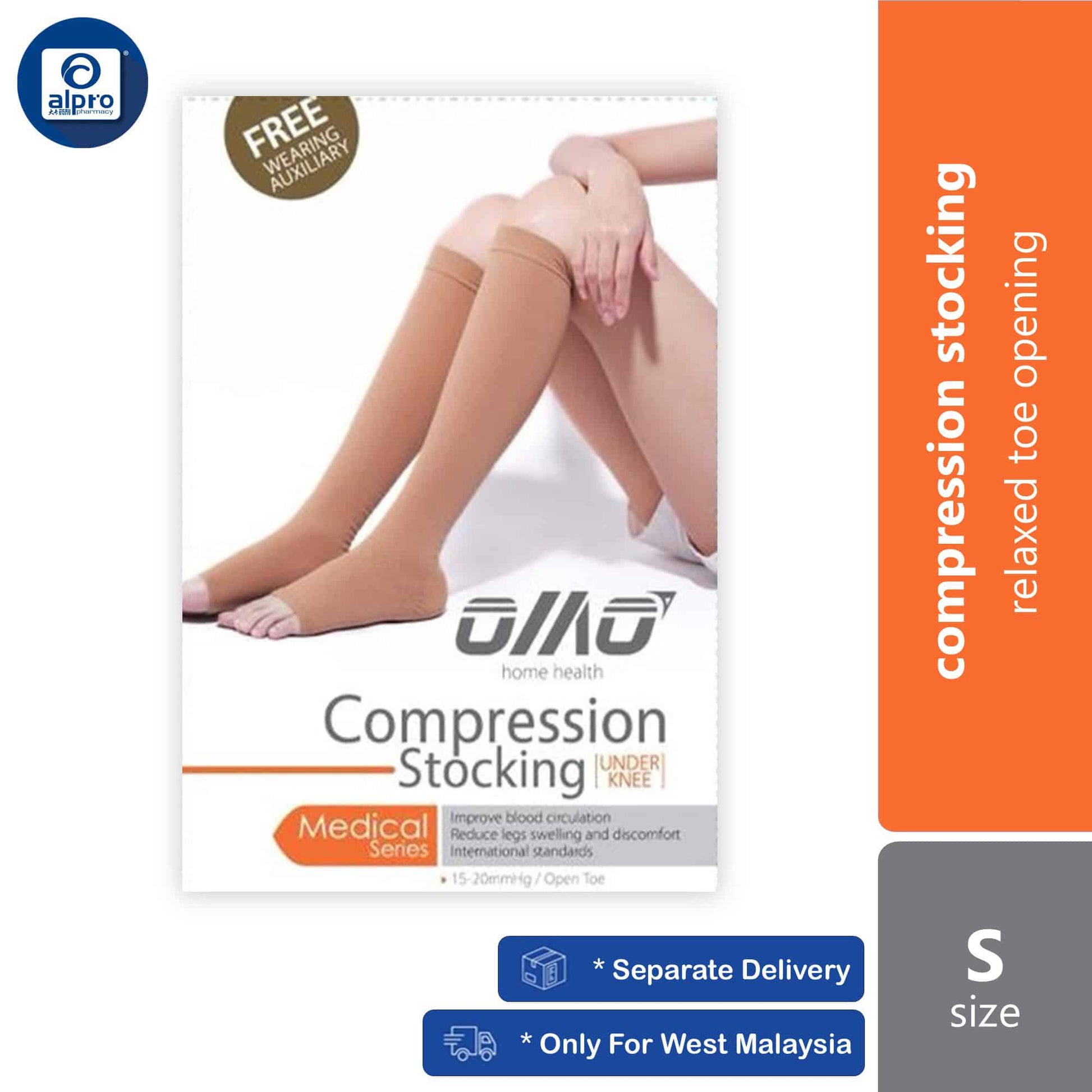 omo-compression-stockings-under-knee-1-pair-xs-s-m-l-xl-xxl-mos-relaxed-toe-opening product image 1