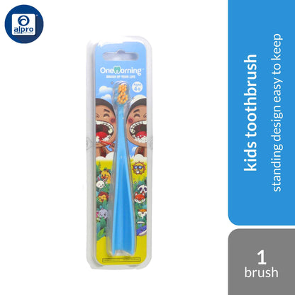 one-morning-tri-kids-toothbrush-blue-pink-1s-standing-design-easy-to-keep-brush-upright product image 1