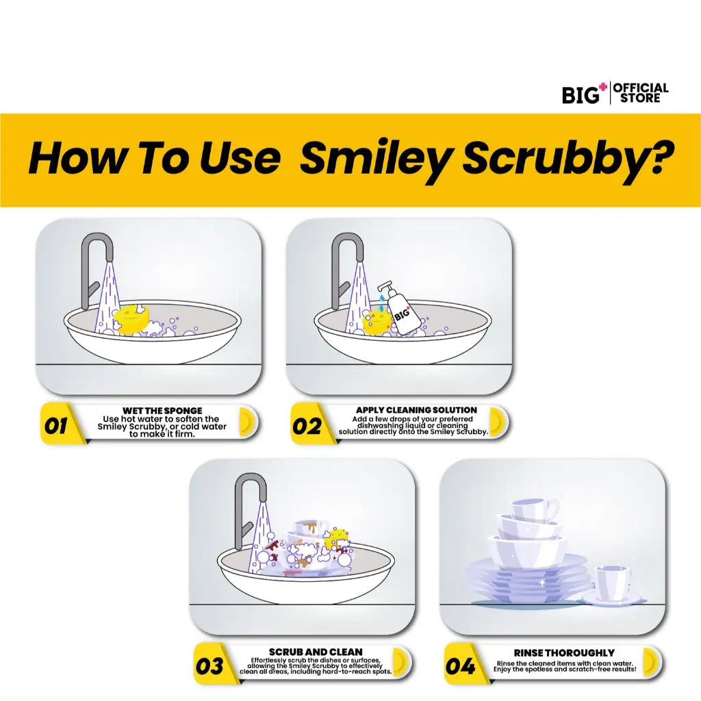 Big+ Smiley Scrubby Sponge Multipurpose 1s | Scratch-Less Cleaning & Long-Lasting Use Big+