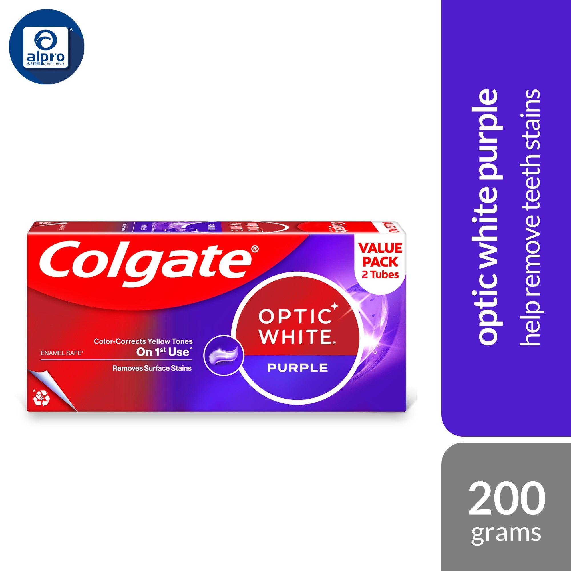 Colgate Optic White Purple 100g 2s | Help Remove Teeth Stains - Alpro
