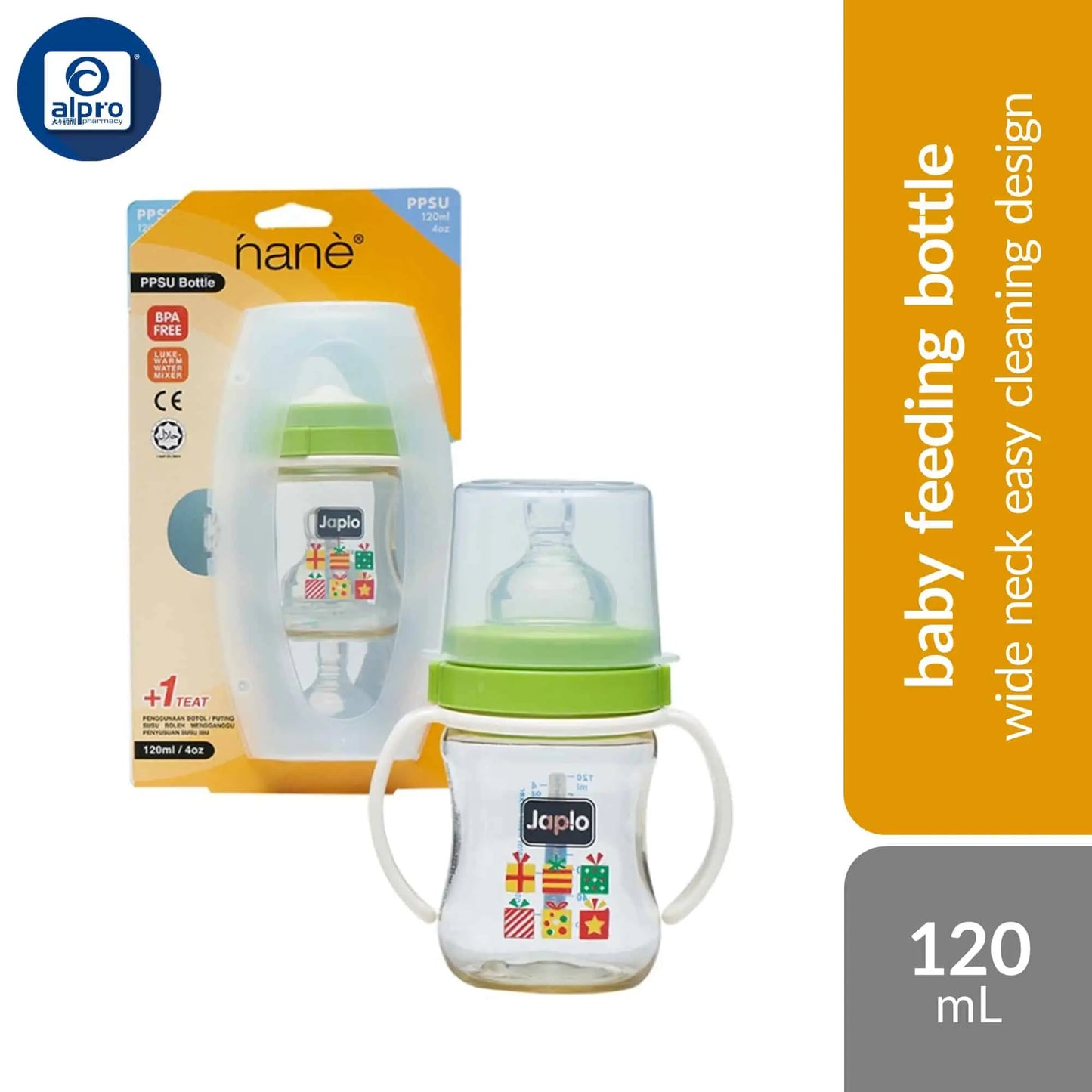japlo-nane-ppsu-feeding-bottle-120ml-280ml-wide-neck-easy-cleaning-design-120ml