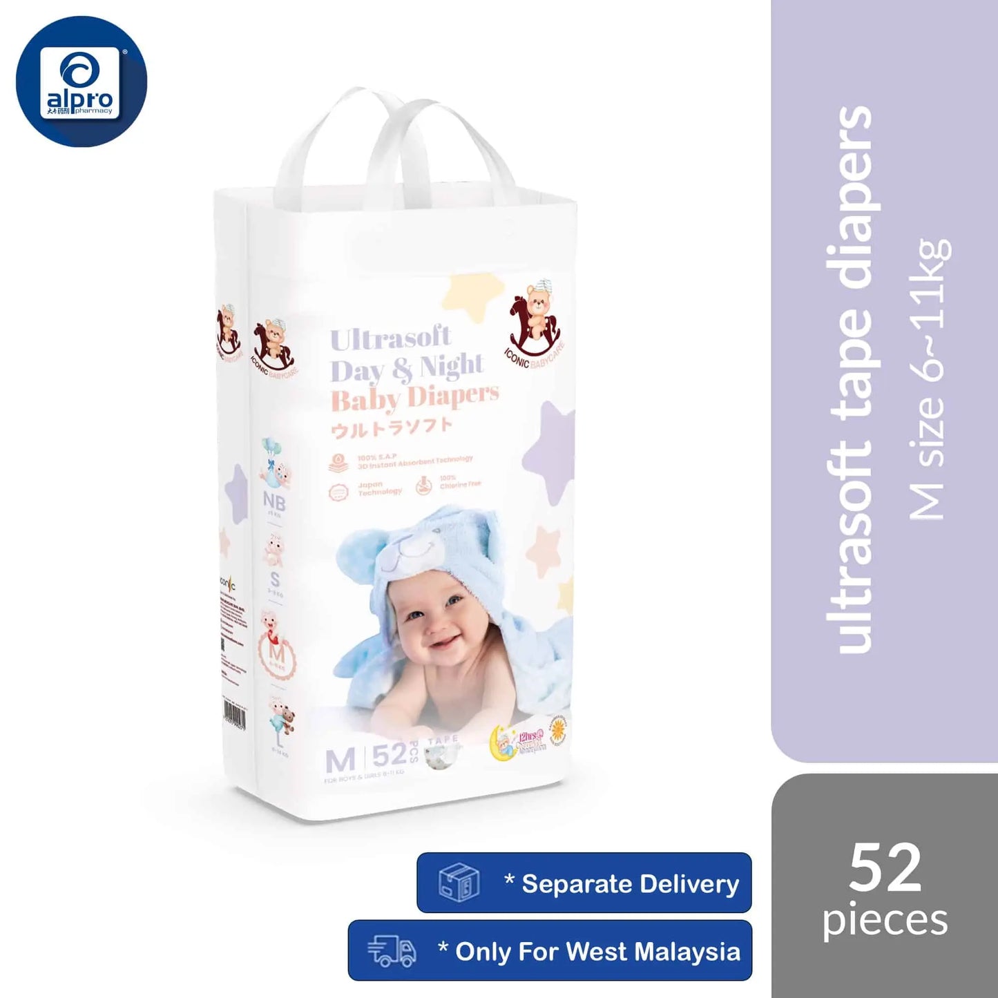 iconic-babycare-ultrasoft-day-night-baby-tape-diapers-nb-s-m-l-ultrasoft-thin-super-absorbent product image 1