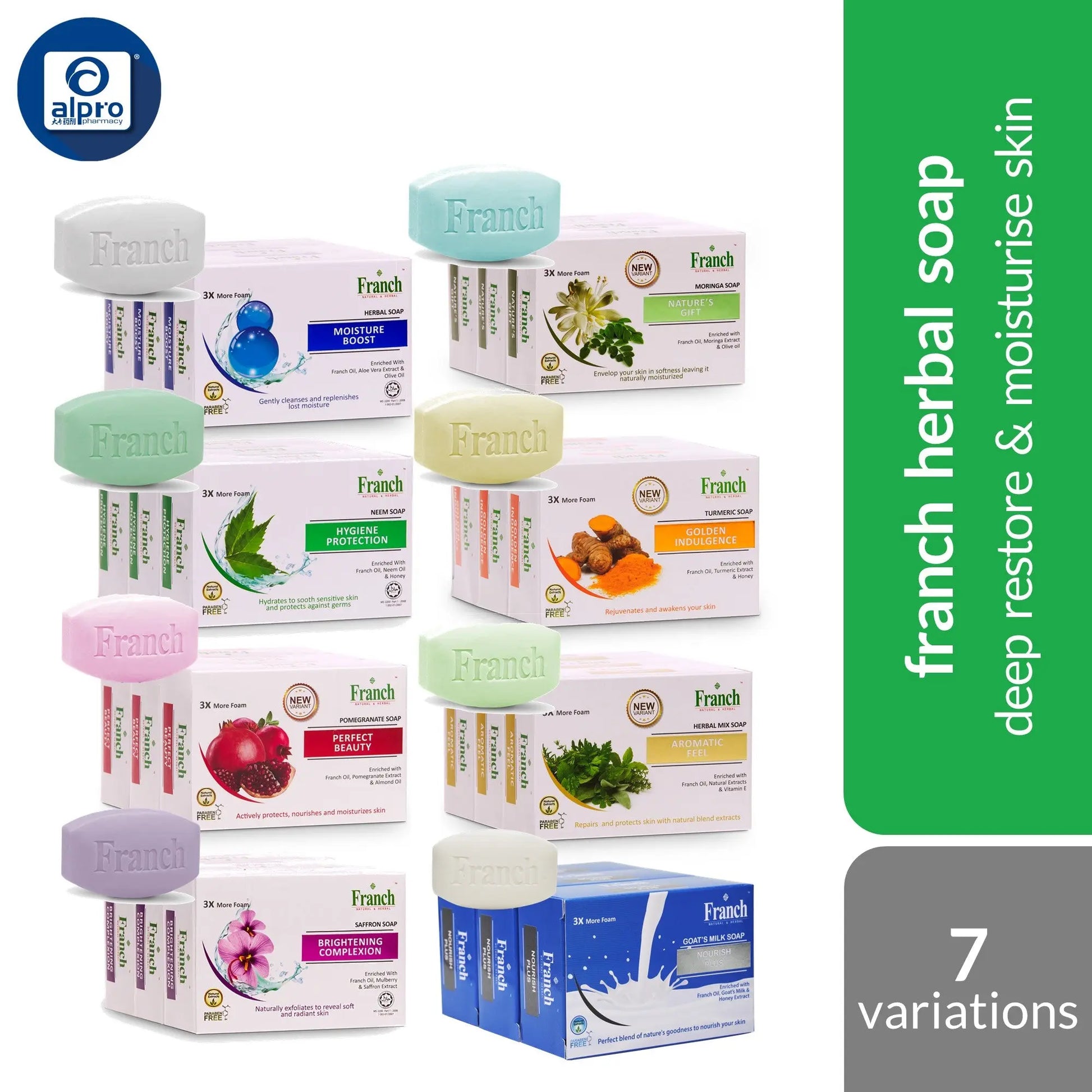 Franch Herbal Soap 100g ×3s (Assorted) | Moisturizes, Repairs and Protects Skin Franch