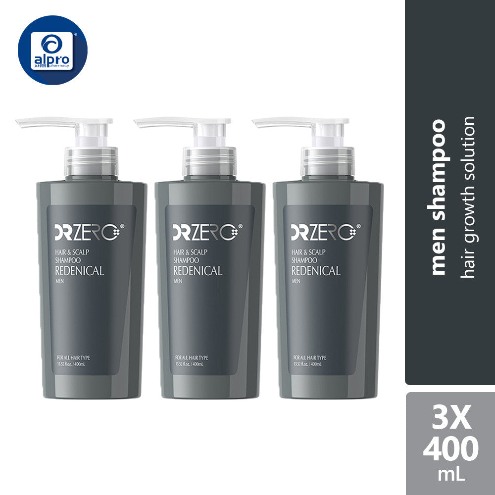 Dr Zero Redenical Hair & Scalp Shampoo Men 400ml X 3 bottles | Promotes Hair Growth Dr Zero