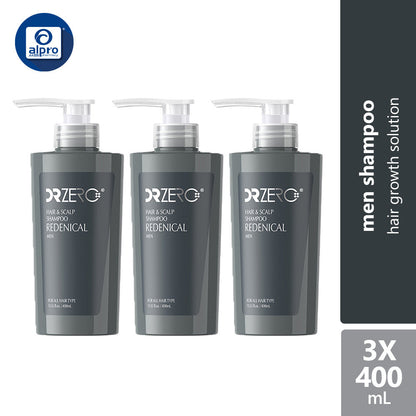 Dr Zero Redenical Hair & Scalp Shampoo Men 400ml X 3 bottles | Promotes Hair Growth Dr Zero