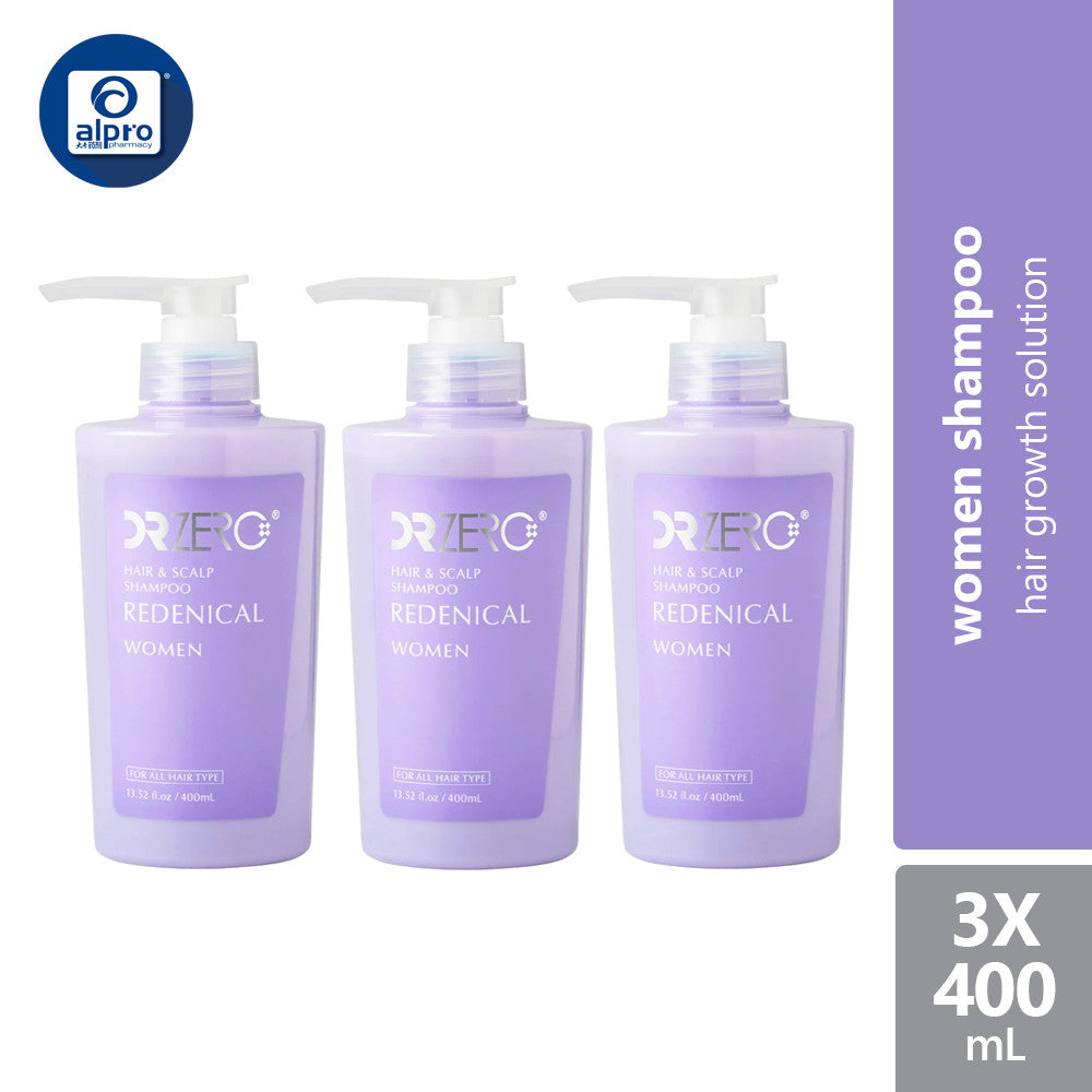 Dr Zero Redenical Hair & Scalp Shampoo Women 400ml X 3 bottles | Prevents Thinning Hair Dr Zero