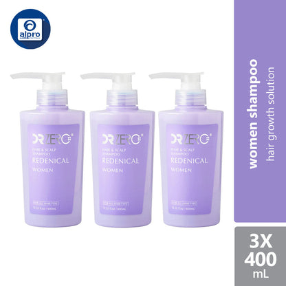 Dr Zero Redenical Hair & Scalp Shampoo Women 400ml X 3 bottles | Prevents Thinning Hair Dr Zero